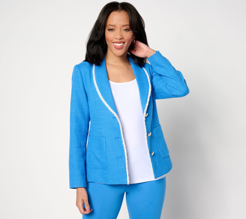 GRAVER Susan Graver Tweed Shawl Collar Blazer with Fray Trim — View 9