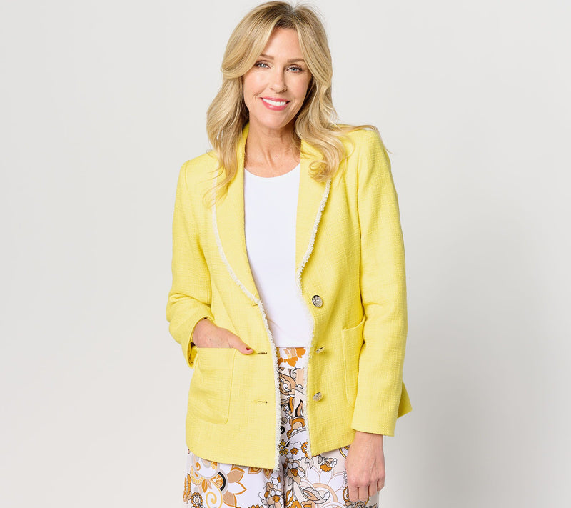 GRAVER Susan Graver Tweed Shawl Collar Blazer with Fray Trim — View 7
