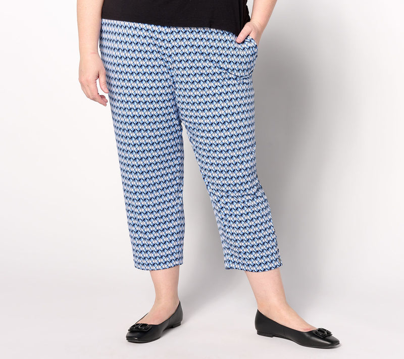 Susan Graver Regular Printed Liquid Knit Ava Slim Leg Crop Pants — View 9
