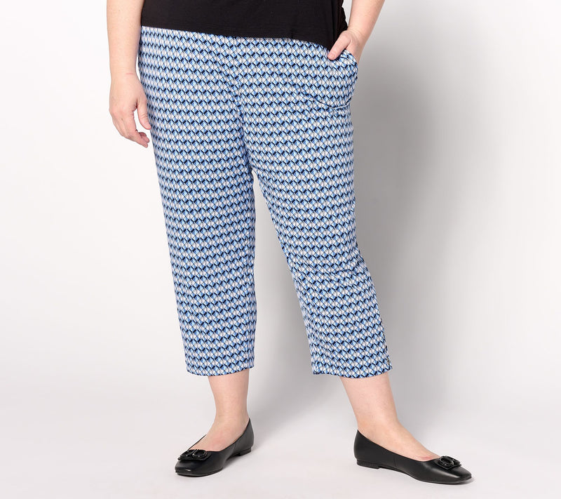 Susan Graver Petite Printed Liquid Knit Ava Slim Leg Crop Pants — View 3