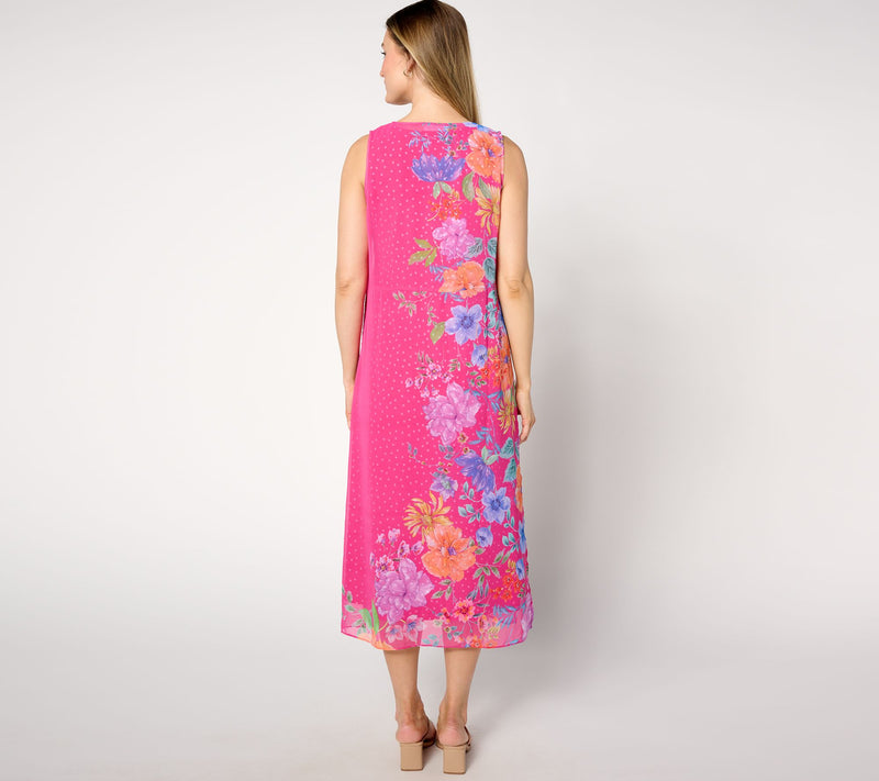 Susan Graver Petite Printed Chiffon Overlay 2-Piece Midi Dress — View 8