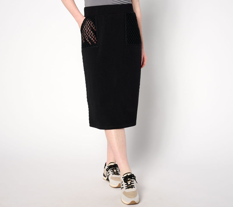 LOGO Life by Lori Goldstein Regular French Terry Skirt w/ Crochet Details — View 5