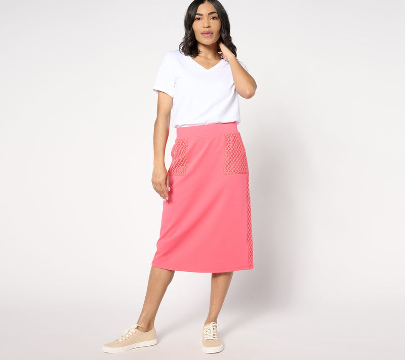 LOGO Life by Lori Goldstein Regular French Terry Skirt w/ Crochet Details — View 7