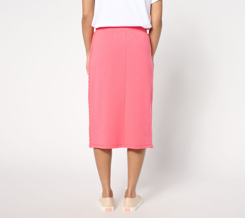LOGO Life by Lori Goldstein Petite French Terry Skirt w/ Crochet Details — View 4
