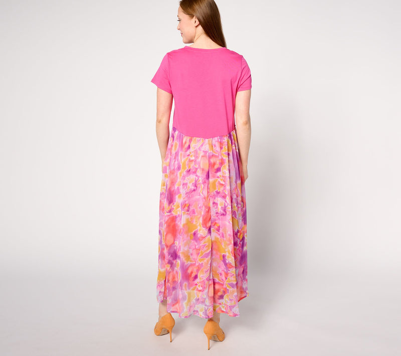 LOGO by Lori Goldstein Regular Print & Solid V-Neck Dress — View 4