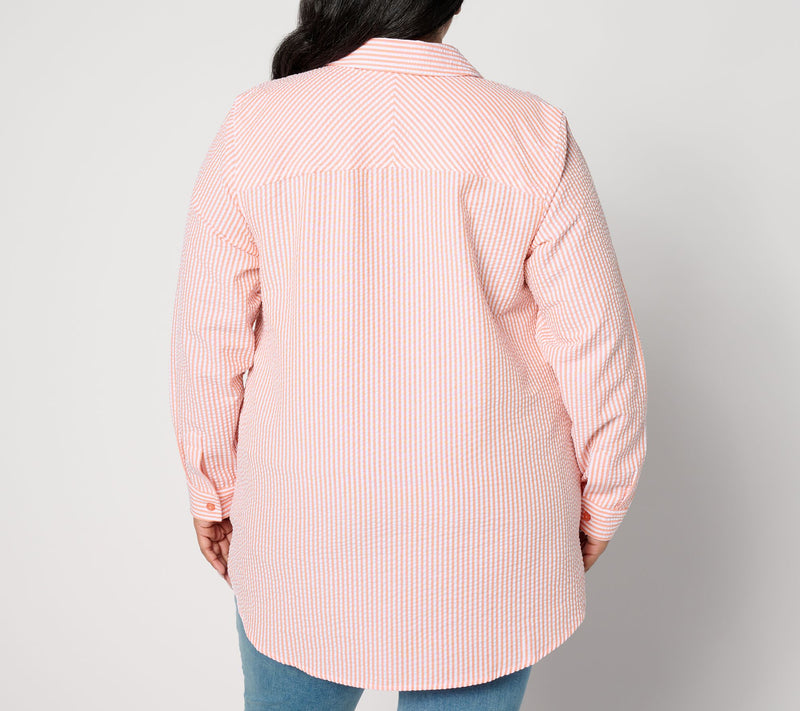 Joan Rivers Regular Seersucker Button Front Shirt — View 16