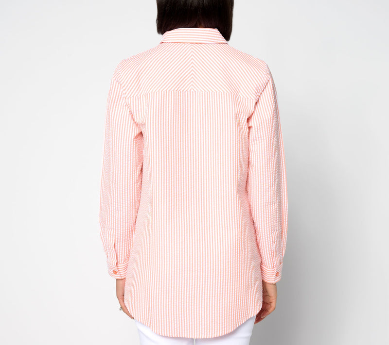 Joan Rivers Petite Seersucker Button Front Shirt — View 16