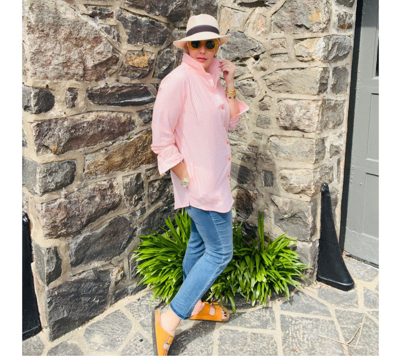 Joan Rivers Petite Seersucker Button Front Shirt — View 20