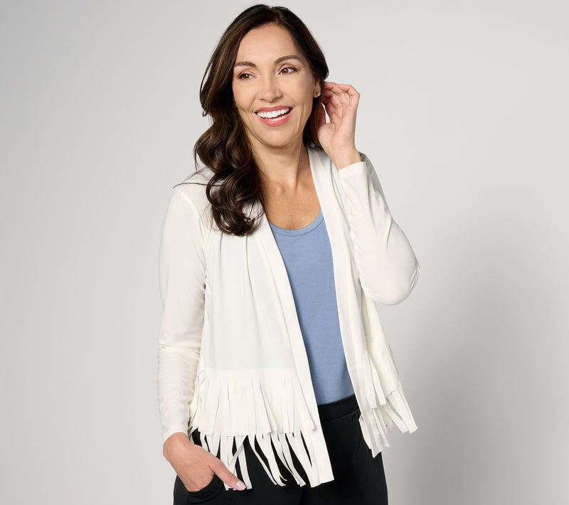 Women with Control Como Jersey Knit Fringe Cardigan — View 16