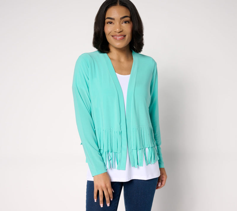 Women with Control Como Jersey Knit Fringe Cardigan — View 4