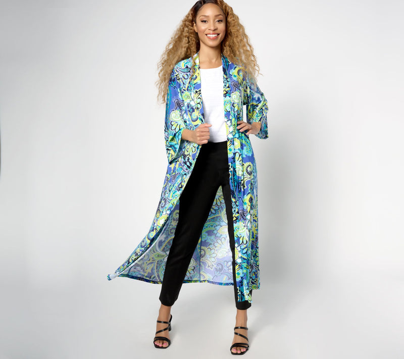Women with Control Como Jersey Petite Printed Duster — View 10