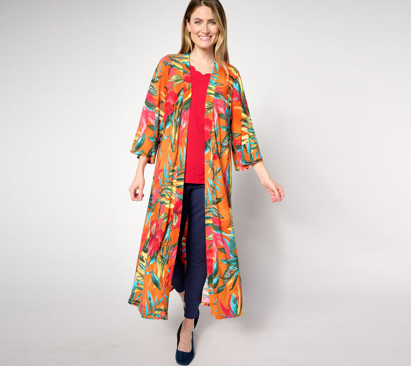 Women with Control Como Jersey Petite Printed Duster — View 2