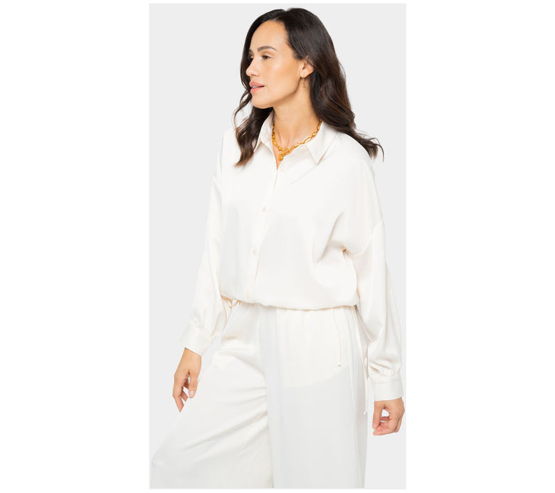 Peace Love World Satin Button Front Shirt — View 5