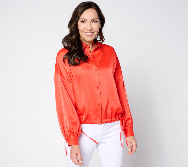 Peace Love World Satin Button Front Shirt — View 15