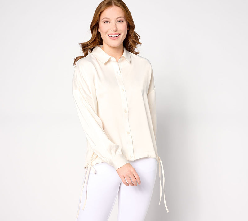 Peace Love World Satin Button Front Shirt — View 16