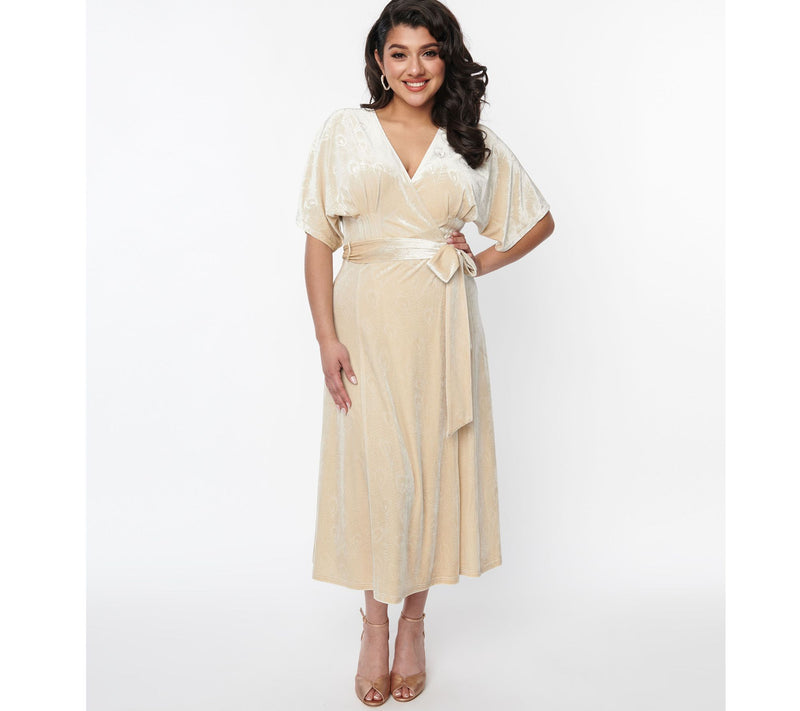 Unique Vintage Navy & Silver Stars Velvet Wrap Midi Dress — View 6