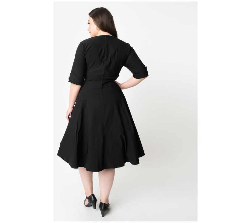 Unique Vintage Plus Size Black Delores Swing Dress with Sleeve — View 4