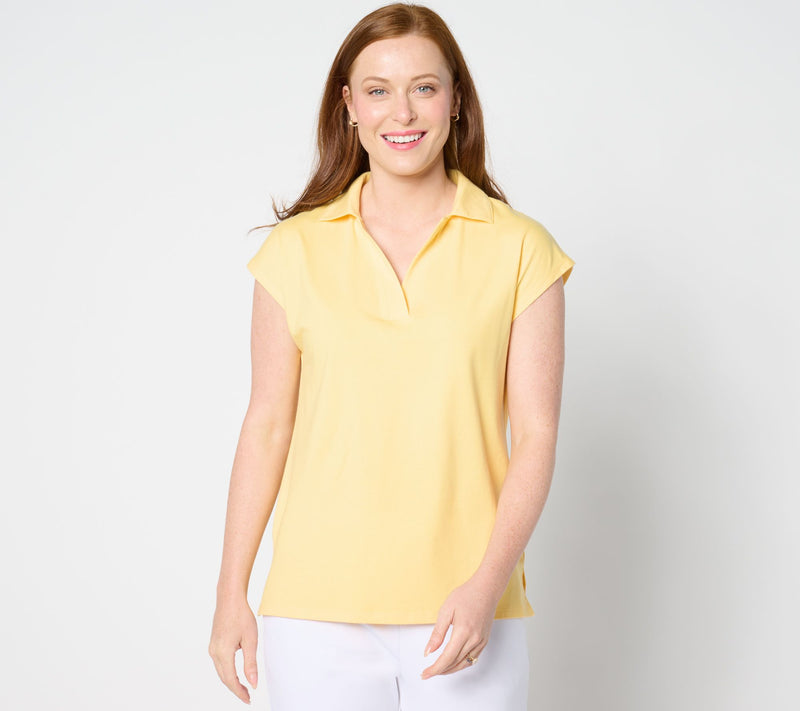 Cuddl Duds Cottonwear+ Extended Sleeve Polo Tee — View 3