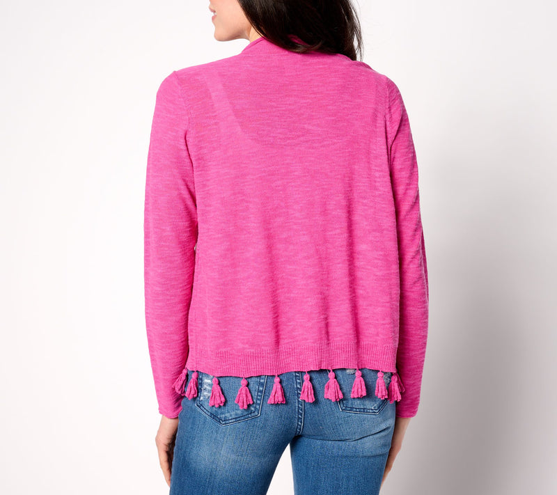 Belle by Kim Gravel Open Front Cardigan with Tassel Trim — View 4