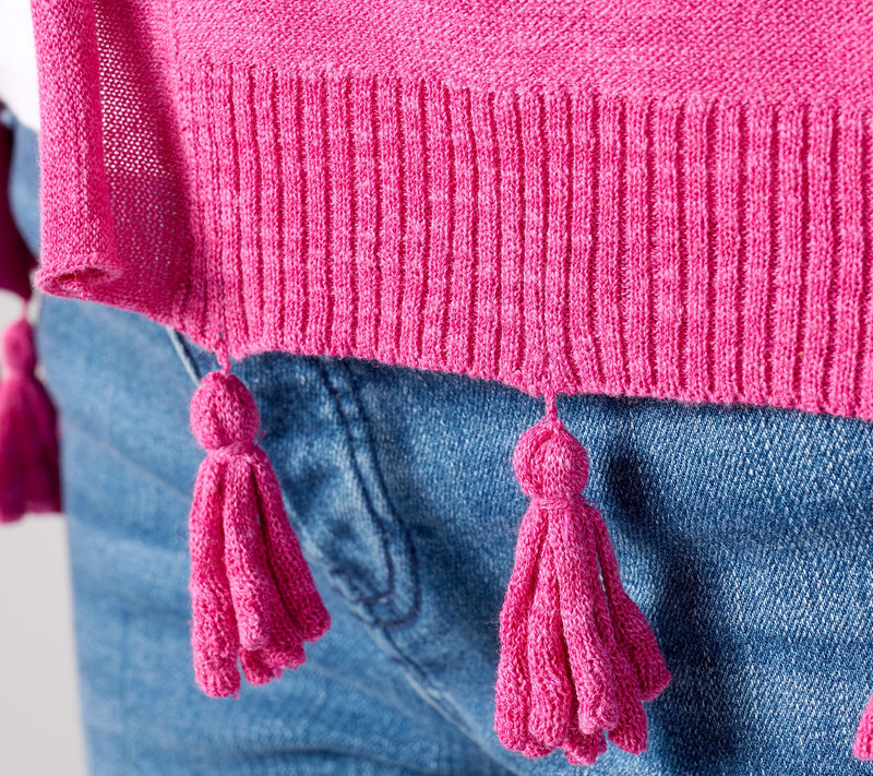 Belle by Kim Gravel Open Front Cardigan with Tassel Trim — View 6