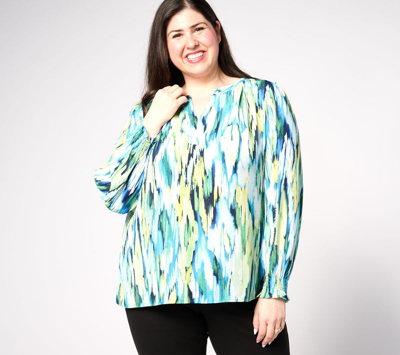 Belle by Kim Gravel Flame Game Split Neck Blouse — View 11