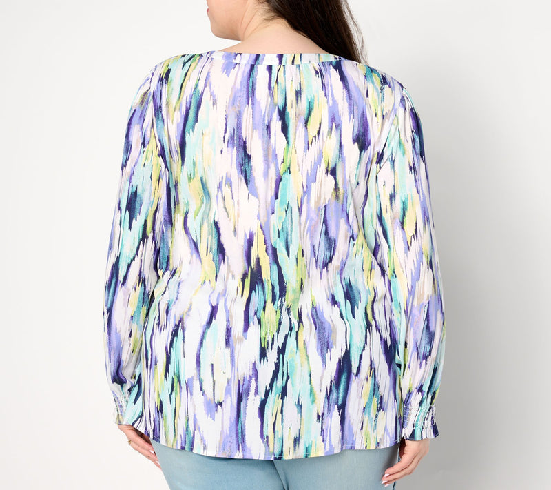 Belle by Kim Gravel Flame Game Split Neck Blouse — View 2