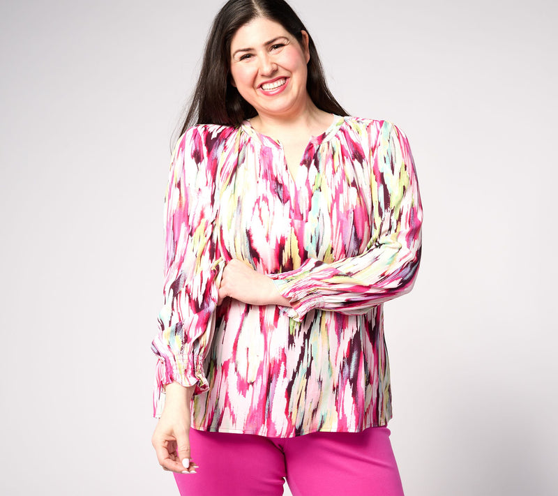 Belle by Kim Gravel Flame Game Split Neck Blouse — View 14