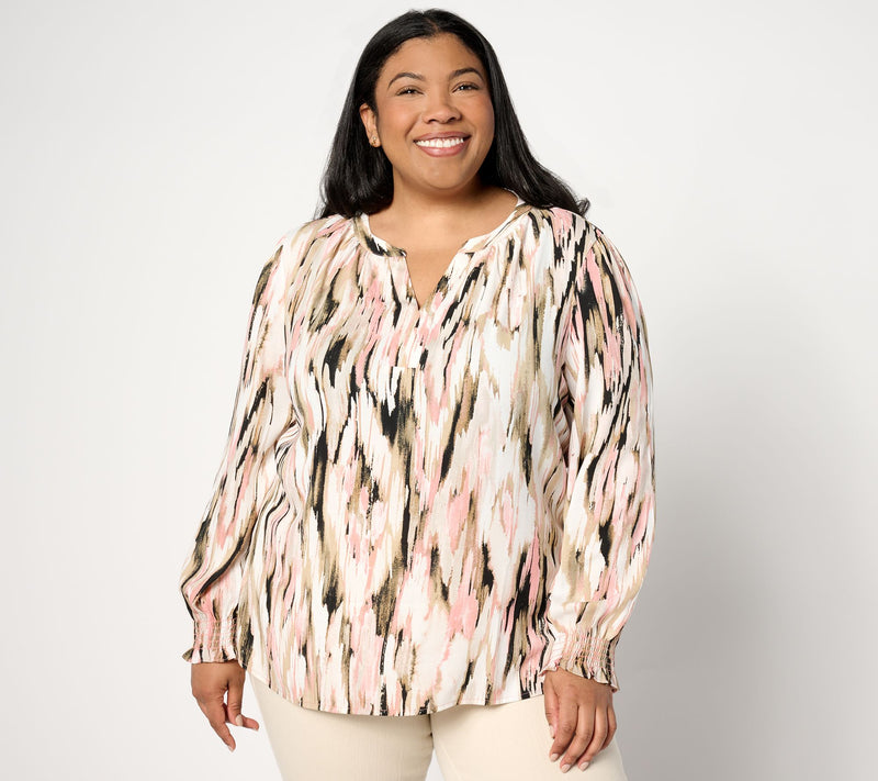 Belle by Kim Gravel Flame Game Split Neck Blouse — View 16