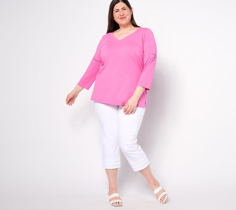 Belle by Kim Gravel Primabelle Knit Top with Ladder Stitch Trim — View 15