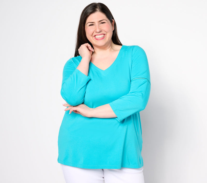 Belle by Kim Gravel Primabelle Knit Top with Ladder Stitch Trim — View 9