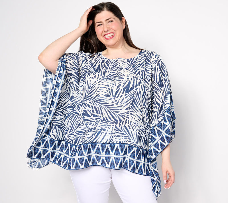 Belle Beach by Kim Gravel Seascape Boatneck Border Poncho — View 2