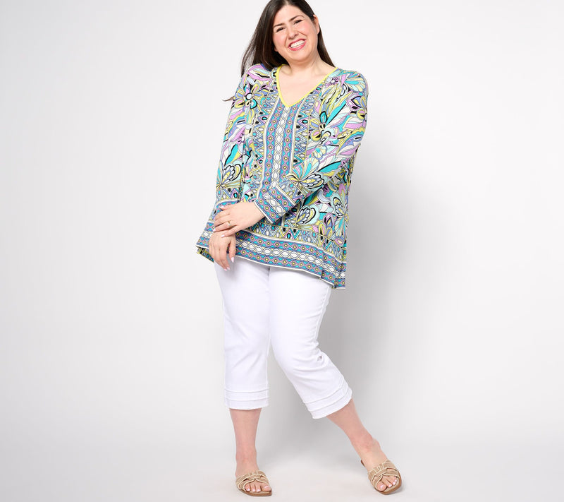 Belle by Kim Gravel Rayon Spandex Mod Square Border Trim Top — View 3