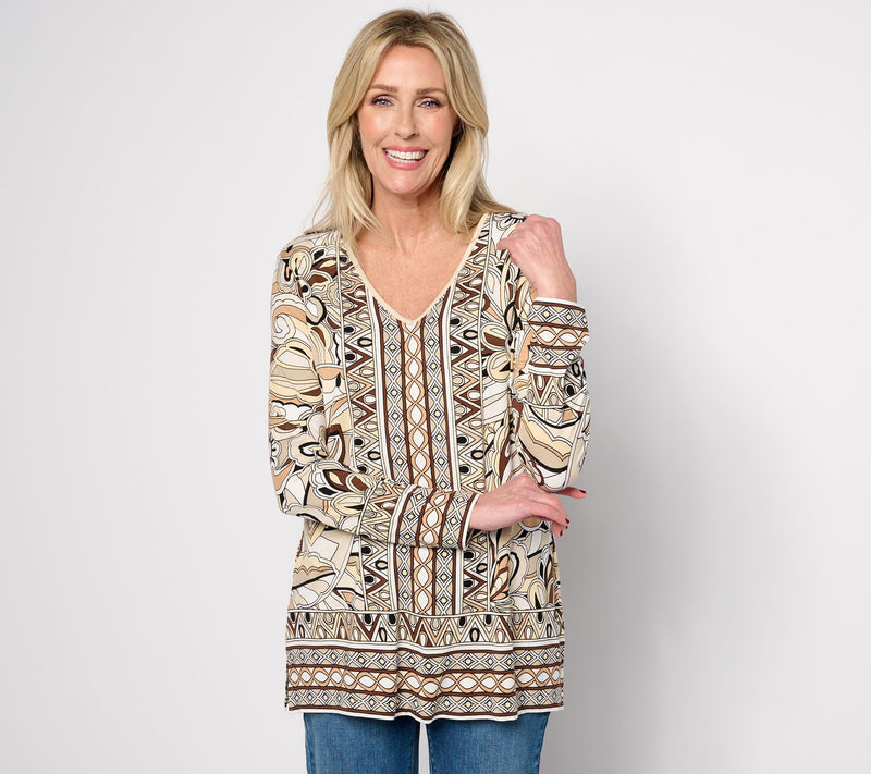 Belle by Kim Gravel Rayon Spandex Mod Square Border Trim Top — View 12
