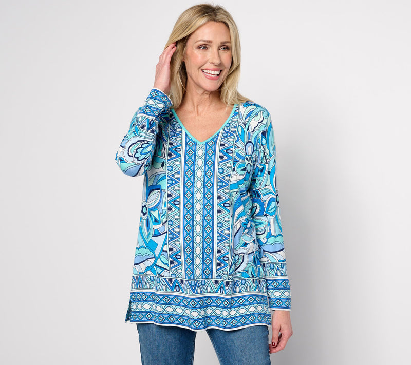 Belle by Kim Gravel Rayon Spandex Mod Square Border Trim Top — View 13