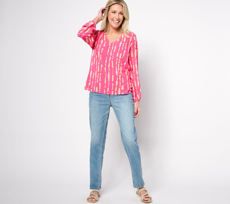 Belle by Kim Gravel Shibori Stripe Shirred Shoulder Blouse — View 5