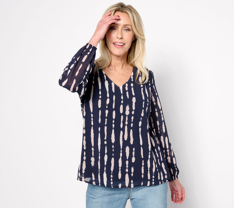 Belle by Kim Gravel Shibori Stripe Shirred Shoulder Blouse — View 2