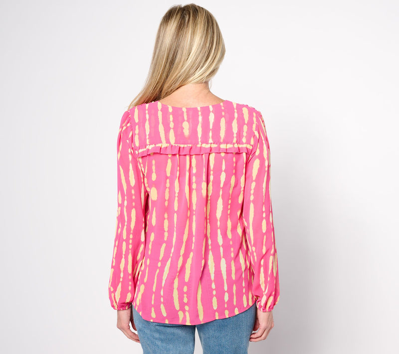Belle by Kim Gravel Shibori Stripe Shirred Shoulder Blouse — View 4