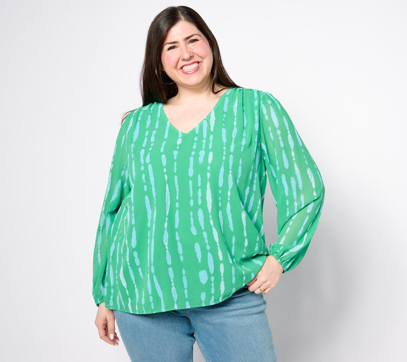Belle by Kim Gravel Shibori Stripe Shirred Shoulder Blouse — View 11