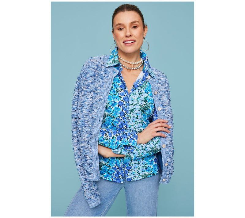Isaac Mizrahi Live! Charming Eyelash Cardigan with Crew Neckline — View 12