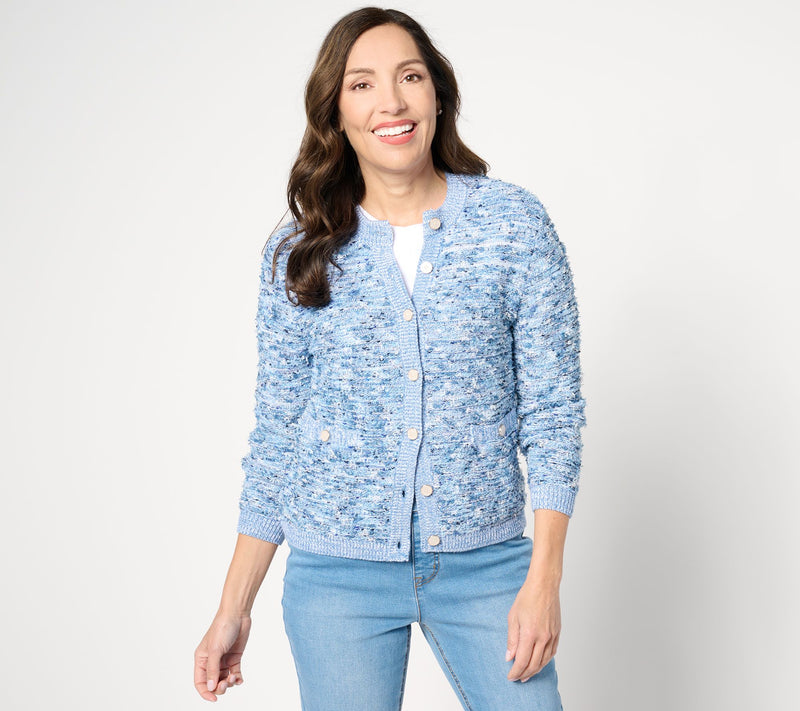 Isaac Mizrahi Live! Charming Eyelash Cardigan with Crew Neckline — View 7