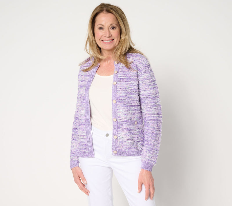 Isaac Mizrahi Live! Charming Eyelash Cardigan with Crew Neckline — View 9