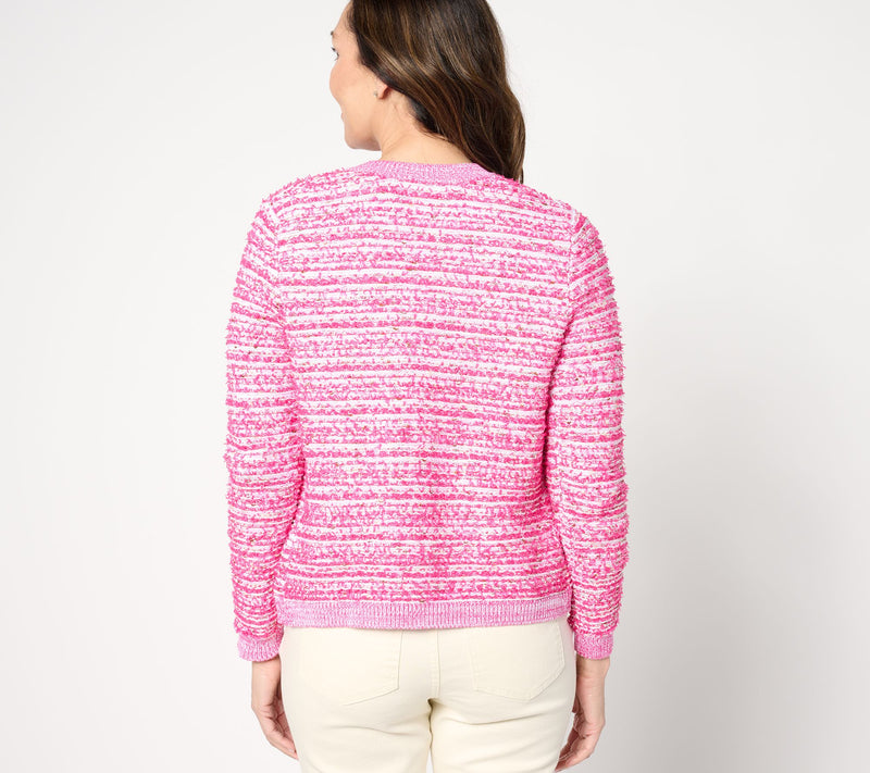 Isaac Mizrahi Live! Charming Eyelash Cardigan with Crew Neckline — View 10