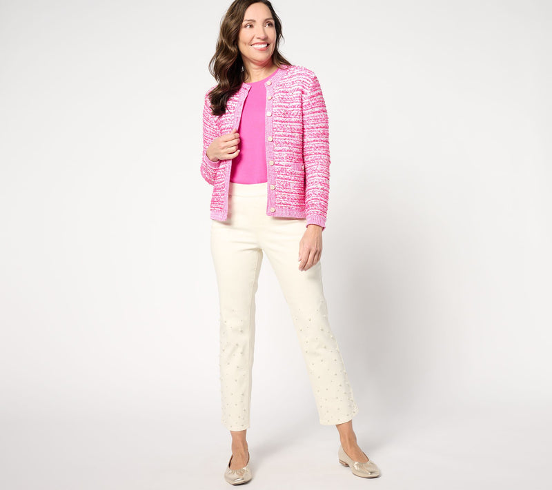 Isaac Mizrahi Live! Charming Eyelash Cardigan with Crew Neckline — View 11