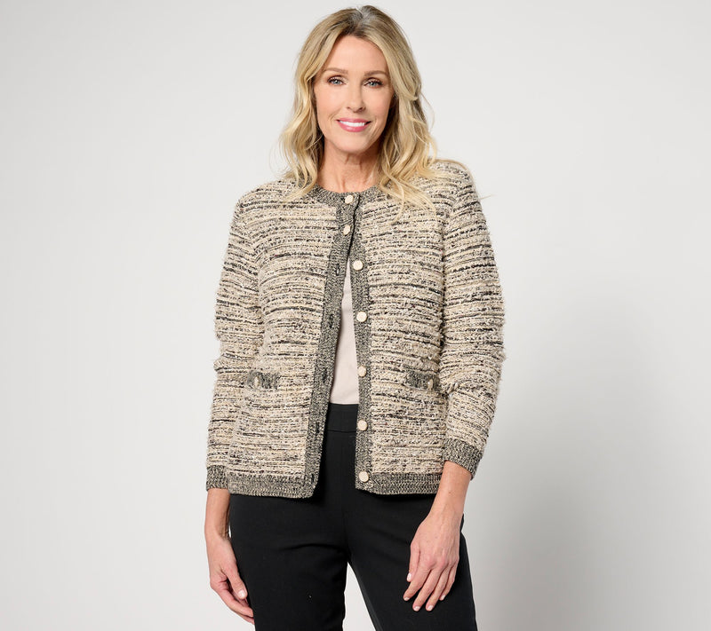 Isaac Mizrahi Live! Charming Eyelash Cardigan with Crew Neckline — View 5