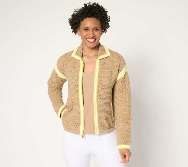 Isaac Mizrahi Live! Clubhouse Crochet Zip Front Sweater Cardigan — View 2