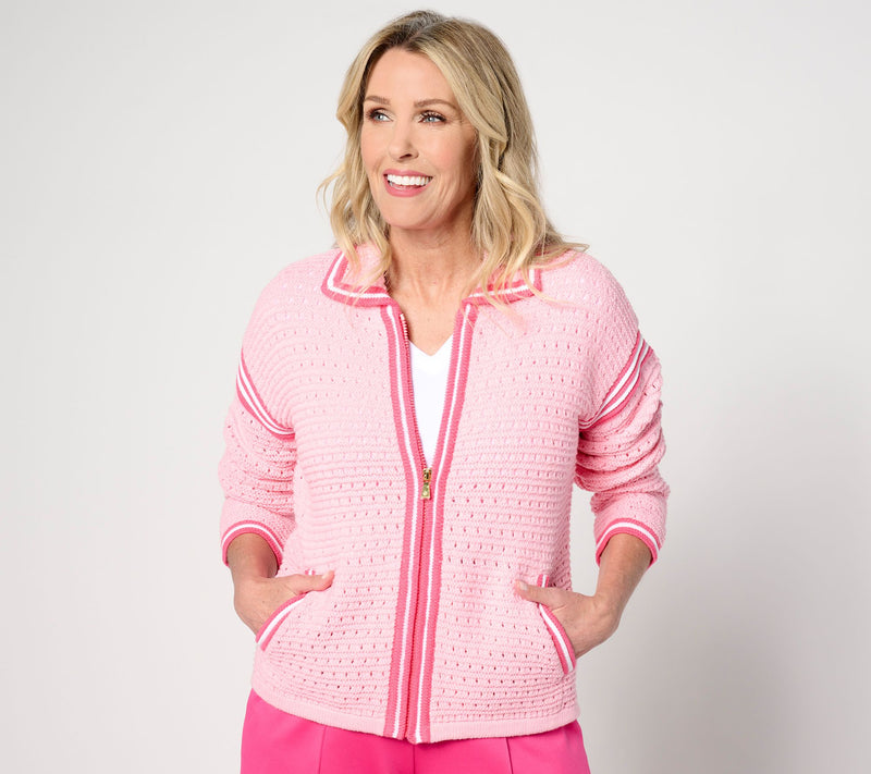 Isaac Mizrahi Live! Clubhouse Crochet Zip Front Sweater Cardigan — View 12
