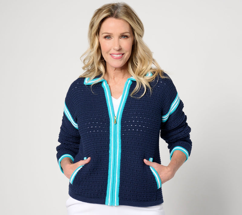 Isaac Mizrahi Live! Clubhouse Crochet Zip Front Sweater Cardigan — View 13