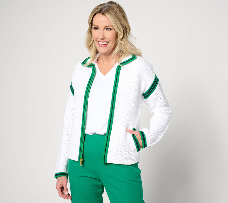 Isaac Mizrahi Live! Clubhouse Crochet Zip Front Sweater Cardigan — View 14