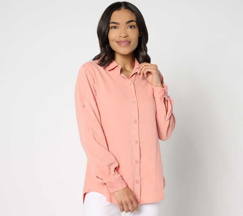 Side Stitch Button-Down Roll-Tab Tunic — Main view