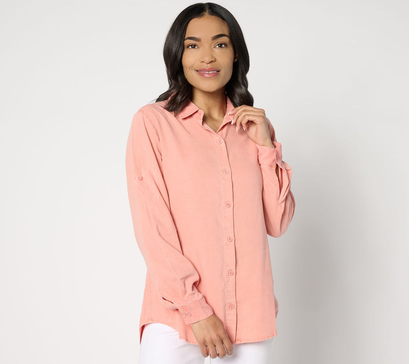 Side Stitch Button-Down Roll-Tab Tunic — View 9